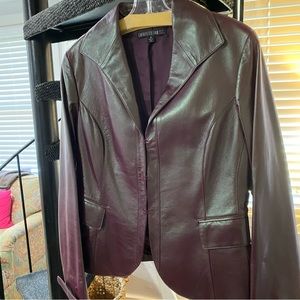 Dark plum leather jacket by Lafayette 148 New York. Classic yet unexpected. Sz10